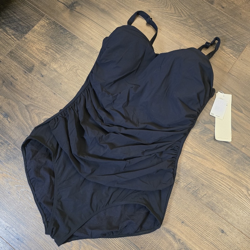 NWT‎ Profile by Gottex Black One Piece Swimsuit D-Cup 18D Shirred Swim Bathing